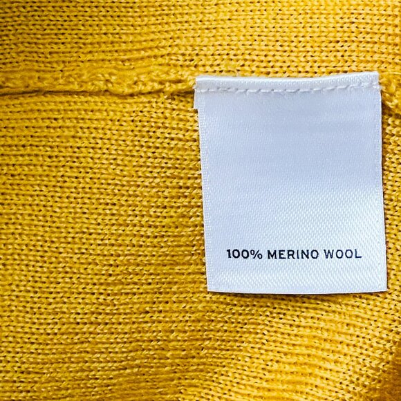 Merino Wool V-Neck Cardigan — Mustard Yellow Sweater by Halogen — Size M - Picture 6 of 10